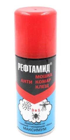 РЕФТАМИД аэрозоль МАКСИМУМ ЭКСТРА 150мл/24 5в1 голуб. 3906/01 усилен.(антимошка,антикомар,антиклещ)Сибиар